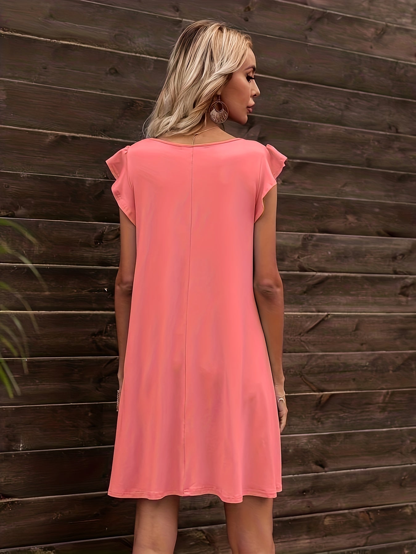 Ruffle Trim Midi Dress with Pockets Women's Clothing