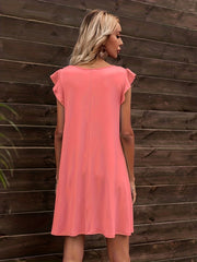 Ruffle Trim Midi Dress with Pockets Women's Clothing