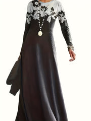 Floral Print Maxi Dress Round Neck Long Sleeve