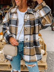 Plaid Shirt Jacket Long Sleeve Casual Shacket for Women