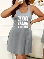 Casual Nightdress Women's Plus Letter Print Tank Sleep Dress
