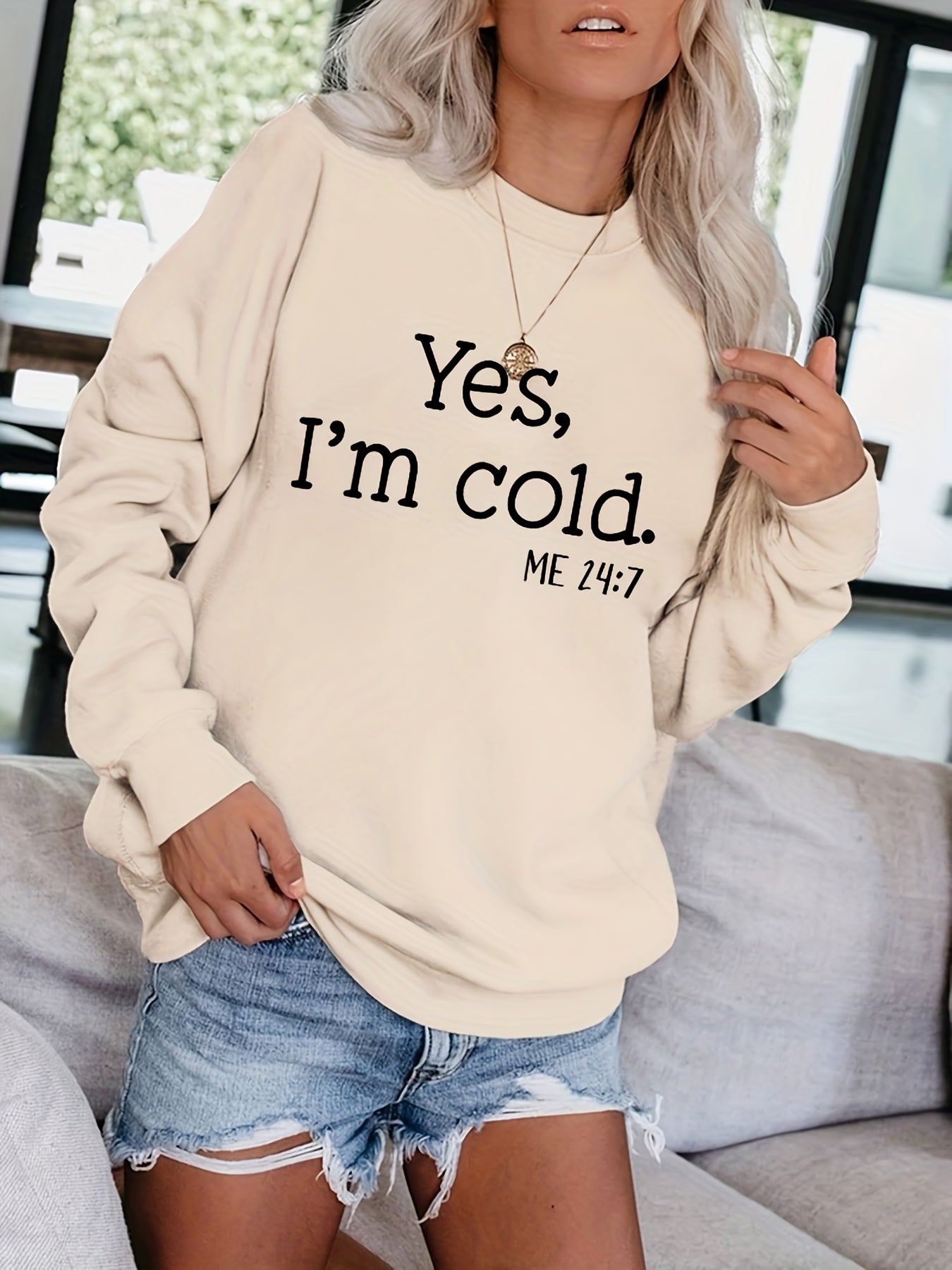 Cold Letter Print Pullover Sweatshirt for Women