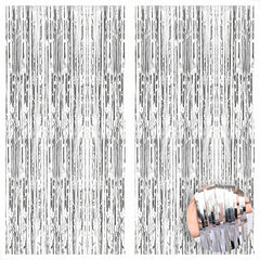 2 Pack Silvery Tinsel Curtain Party Backdrop Metallic Foil Fringe Door Fringe
