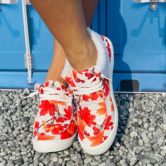 Maple Print Warm Sneakers Lightweight & Comfortable Flat Shoes