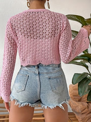 Casual Cardigan Women's Plus Solid Hollow Out Long Sleeve