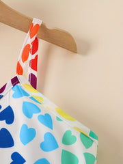 Colorful Heart Graphic Cami Romper Jumpsuit with Belt