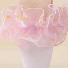 3 Pairs Girls Kids Lace Ruffled Floral Print Sweet Socks Breathable Comfy Socks