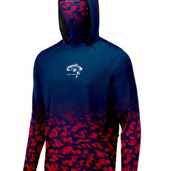 Men's Block Pattern Hoodie With Mask Sun Protection Fishing Shirt