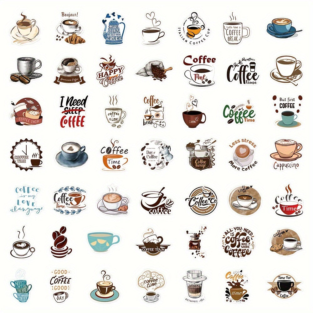 50pcs Coffee World Vintage Letter Graffiti Waterproof Vinyl Stickers