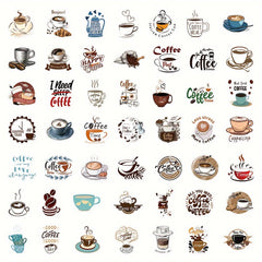 50pcs Coffee World Vintage Letter Graffiti Waterproof Vinyl Stickers