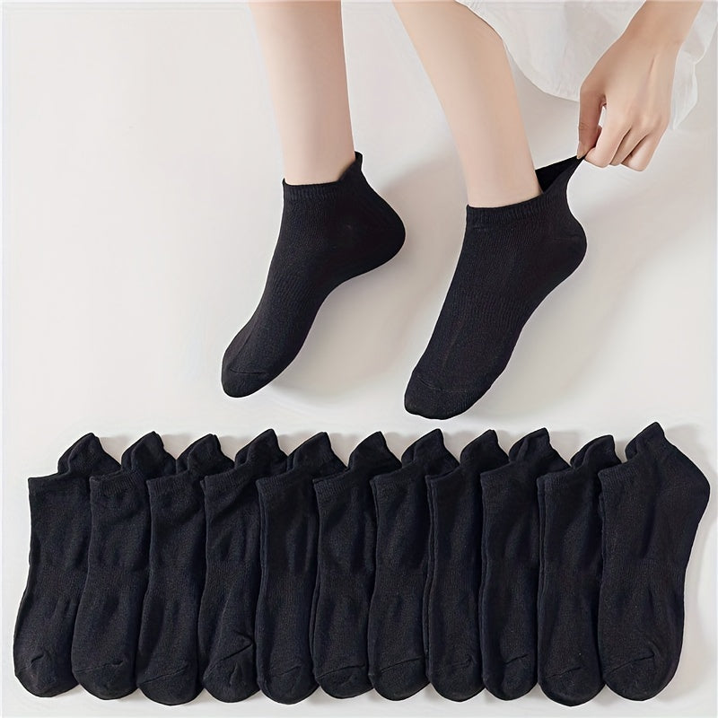 12 Pairs Solid Comfy Breathable All-match Women's Socks