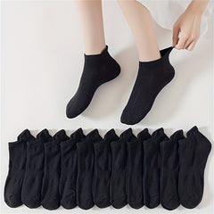 12 Pairs Solid Comfy Breathable All-match Women's Socks
