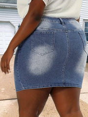 Casual Denim Skirt High Stretch Preppy Denim