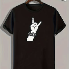 Rock Gesture Print Men's Sports T-shirt Graphic Tee