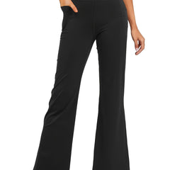 High Waist Sports Pants With Pockets Bell Bottom Tummy Control