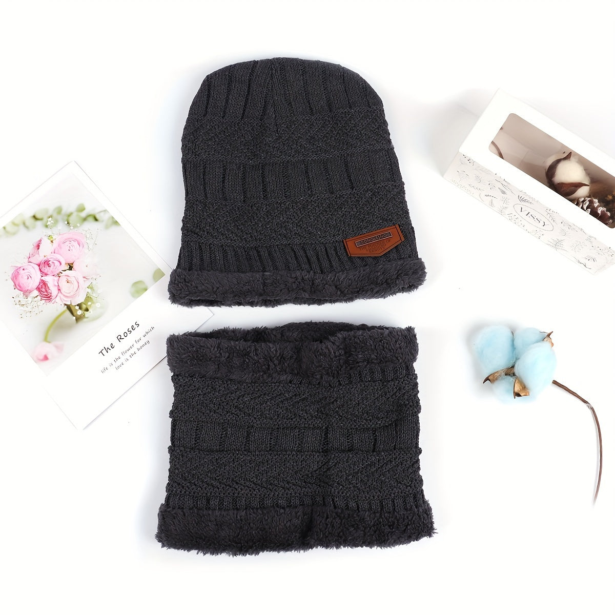 Winter Hat Scarf Set Plush Thickened Wool Knit Hat Beanie Ear Protection