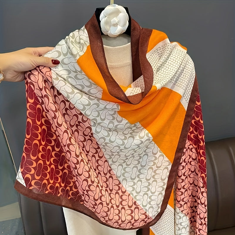 Geometric Print Large Scarf Block Shawl Women Windproof Cape Warm Head Wrap