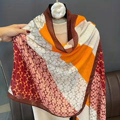 Geometric Print Large Scarf Block Shawl Women Windproof Cape Warm Head Wrap