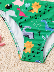 2pcs Dino Pattern Swimsuit For Girls Summer Hawaii Vacation