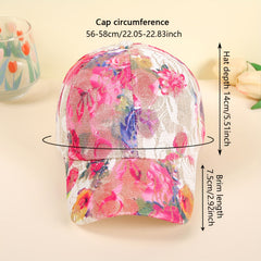 Pink Glitter Flower Baseball Cap Embroidered Sun Hat Adjustable Dad Hat Women