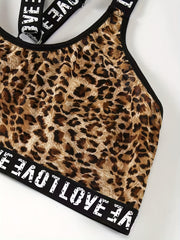 Plus Size Leopard Print T Back Wireless Bra & Panty Set