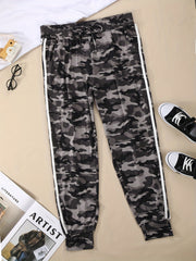 Women's Plus Camo & Stripe Print Tie Yoga Leggings