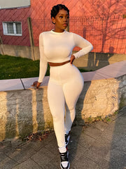 Long Sleeve High Neck Crop Top & Pants Two Piece Set