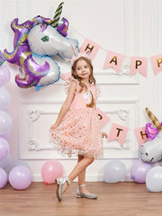 Girls Unicorn Embroidery Heart Patchwork Dress