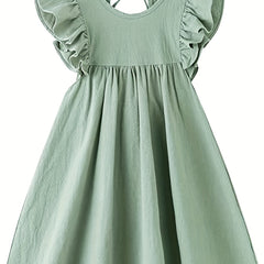 Toddler Girl Cotton Linen Lace Up Dress Sleeveless Casual Summer Sundress