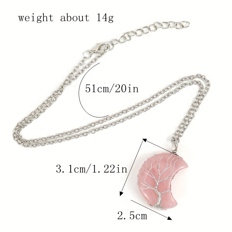 Moon Necklace Fortune Tree Natural Stone Amethyst Pendant