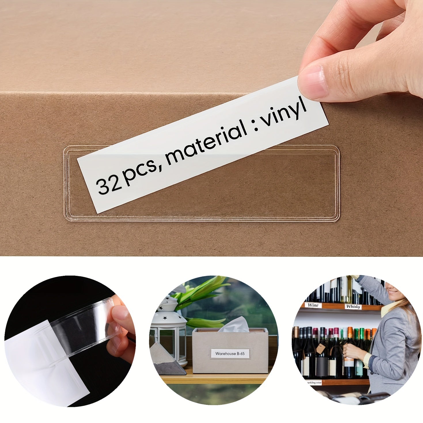 32pc Adhesive Label Holder for Shelves, Mailboxes, Kitchens - 10.92x3.05cm