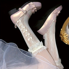Floral Lace Bow Calf Socks Lolita Ruffle Knee High Socks