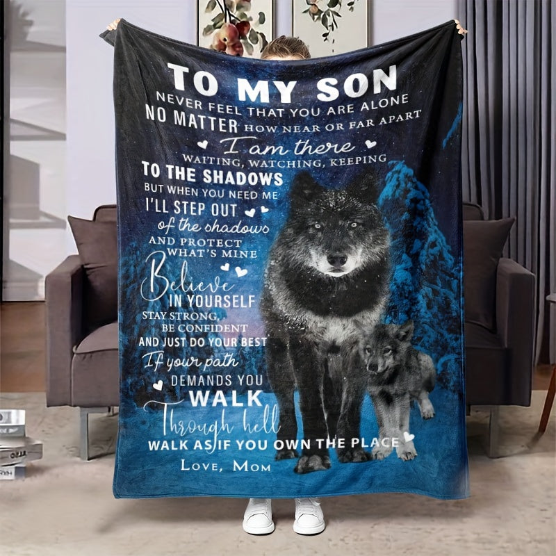 Wolf Pattern Blanket Soft Flannel Home Outdoor Camping Gift Mom Son