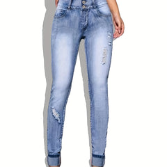 High Rise Ripped Denim Pants Butt Lifting Skinny Jeans