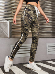 Camo Print Skinny Pants High Waist Tied