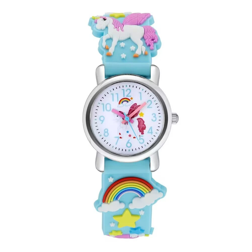 Children's Quartz Watch Rainbow Horse Soft Rubber Strap Boys Girls Watch
