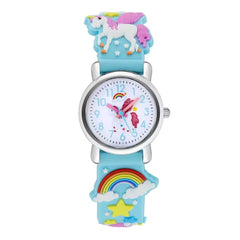 Children's Quartz Watch Rainbow Horse Soft Rubber Strap Boys Girls Watch