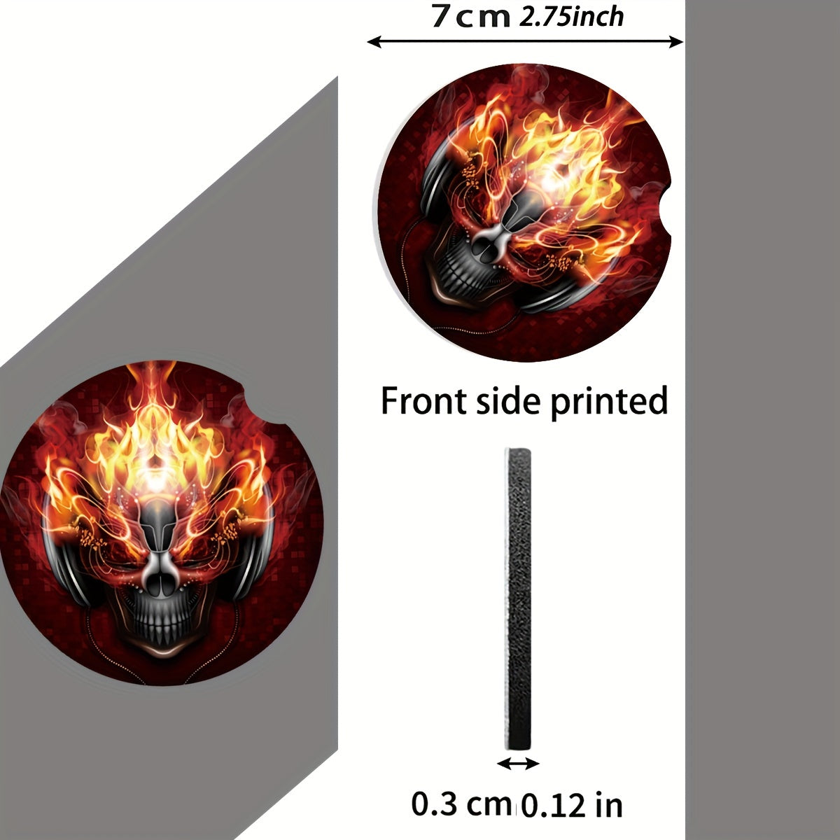 2pcs Flame Skull Print Car Coasters