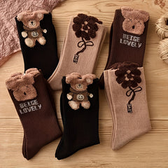 3 Pairs Bear Print Socks Cute & Comfy Women's Stockings