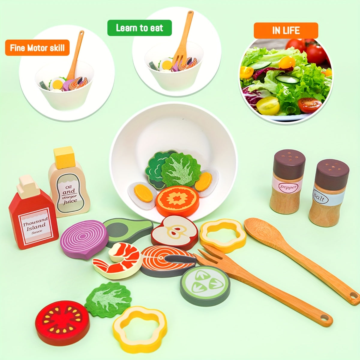 Wooden Toy Food Set for Kids' Toy Kitchen Accessories