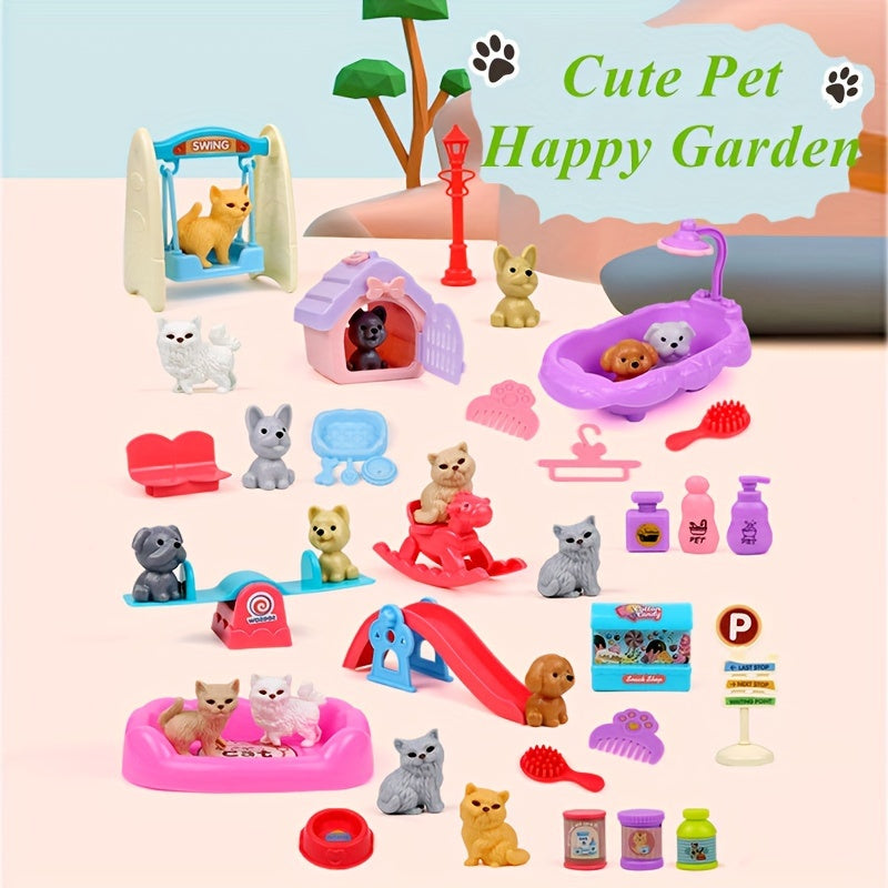 Plastic Dog Figurine Playset with Accessories for Kids