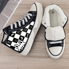 Bunny Print Plush Lined Thermal Canvas Sneakers High Top