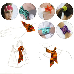 5pcs Set Skinny Scarf & Hair Tie Neckerchief Twilly Scarf Red Beads Decor