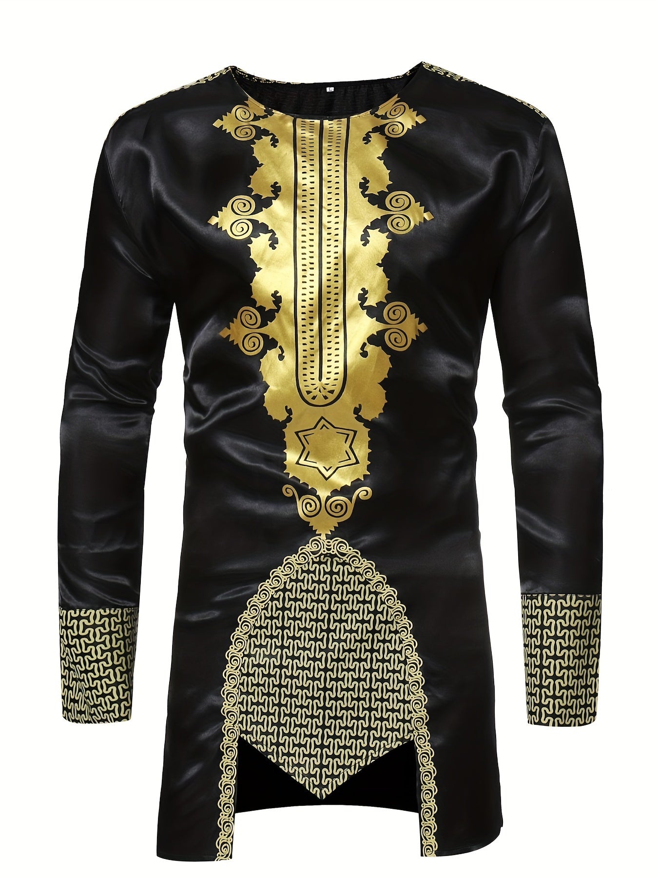 Men's African Dashiki Shirt Long Sleeve Crew Neck Print