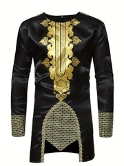 Men's African Dashiki Shirt Long Sleeve Crew Neck Print