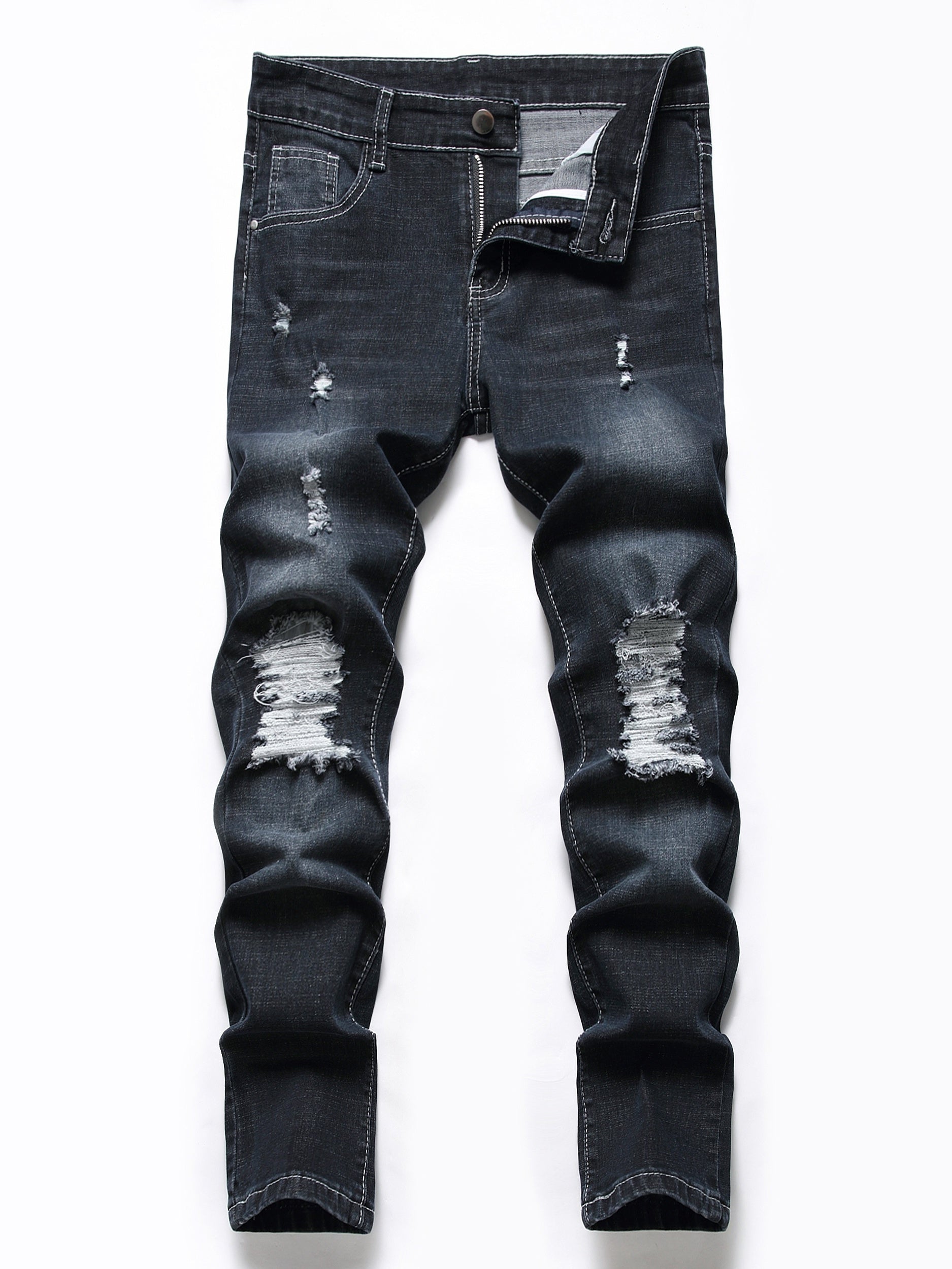 Boys Ripped Distressed Stretch Jeans Skinny Slim Fit Washed Denim Pants