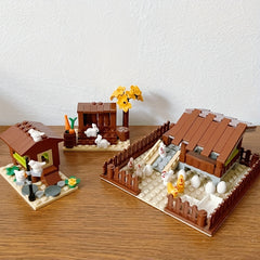 IDEAMOC Farm Animal Building Blocks Set Chicken Coop Rabbit & Bird Figures
