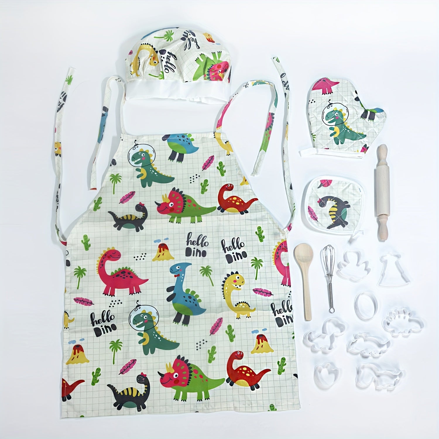 15pcs Kids Chef Set Apron Gloves Hat Pink Accessories Baking Tools