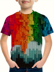Boys Gradient Blocks Graphic T Shirt 3D Print Short Sleeve Tee