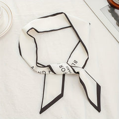 Letter Print Skinny Scarf Hair Ribbon Neckerchief Satin Twilly Scarf